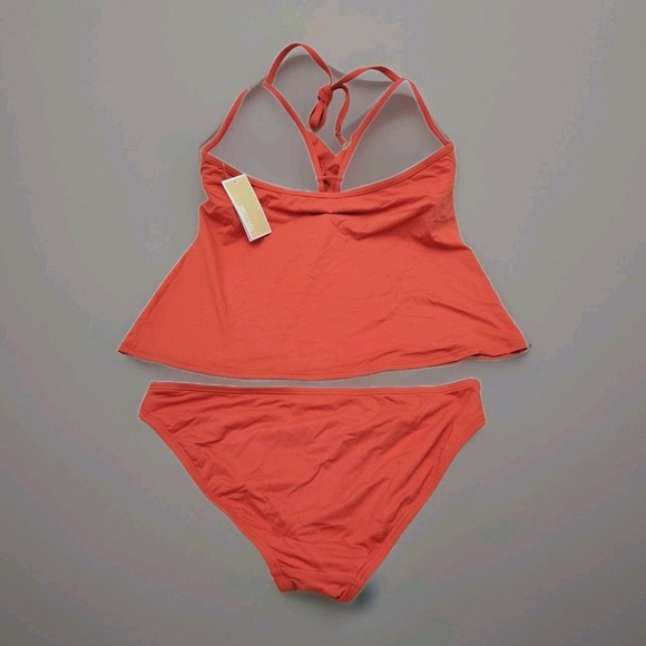 Michael  Kors 2 Pc Swimsuit Terracotta Cruise 2019 Size L Ruffled Coastal Beach - Picture 5 of 13